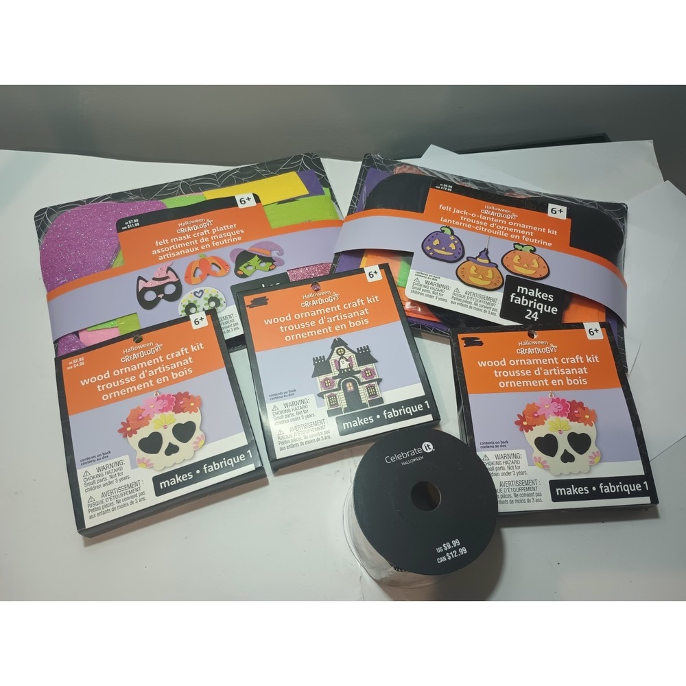 Halloween Craft Lot Creatology Felt Mask Jack-o-Lantern Ornament Kit Wood Ribbon